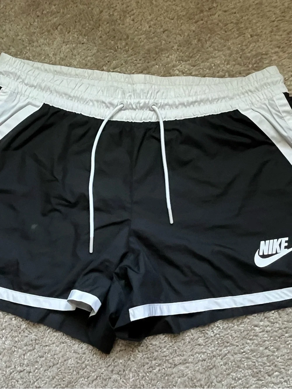 Nike Black and White Women's Athletic Shorts with Drawstring